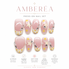 Pink Star Rhinestone Press On Nails | Handmade Cute Short Square Nails by AMBERÉA