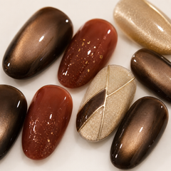 Brown Cat Eye Press On Nails | Autumn Winter Short Oval Nails