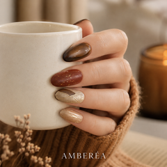 Brown Cat Eye Press On Nails | Autumn Winter Short Oval Nails