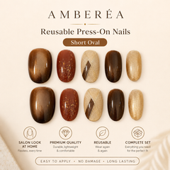 Brown Cat Eye Press On Nails | Autumn Winter Short Oval Nails