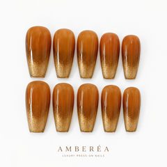 Autumn Amber Ombre Press On Nails | Gold Glitter Coffin Nails