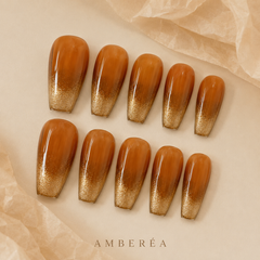 Autumn Amber Ombre Press On Nails | Gold Glitter Coffin Nails