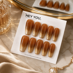 Autumn Amber Ombre Press On Nails | Gold Glitter Coffin Nails