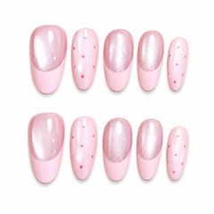 Pink Cat Eye Press On Nails | Blush French Tip Oval Nails