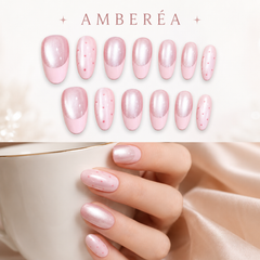 Pink Cat Eye Press On Nails | Blush French Tip Oval Nails