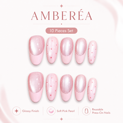 Pink Cat Eye Press On Nails | Blush French Tip Oval Nails