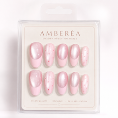 Pink Cat Eye Press On Nails | Blush French Tip Oval Nails