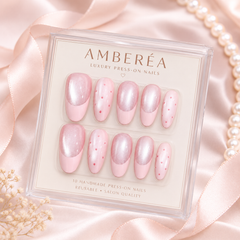 Pink Cat Eye Press On Nails | Blush French Tip Oval Nails