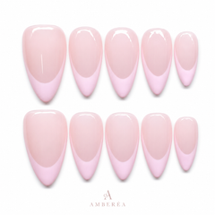 Pink French Tip Press On Nails | Glossy Almond Fake Nails