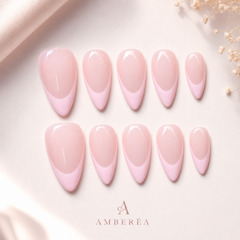 Pink French Tip Press On Nails | Glossy Almond Fake Nails