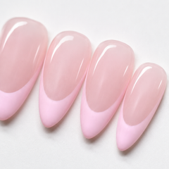 Pink French Tip Press On Nails | Glossy Almond Fake Nails