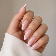 Pink French Tip Press On Nails | Glossy Almond Fake Nails