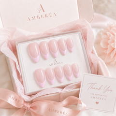 Pink French Tip Press On Nails | Glossy Almond Fake Nails