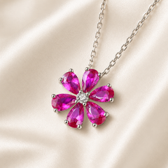 Pink Moissanite Flower Necklace | Luxury Floral Gemstone Pendant – AMBERÉA