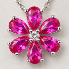 Pink Moissanite Flower Necklace | Luxury Floral Gemstone Pendant – AMBERÉA