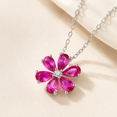 Pink Moissanite Flower Necklace | Luxury Floral Gemstone Pendant – AMBERÉA