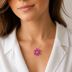 Pink Moissanite Flower Necklace | Luxury Floral Gemstone Pendant – AMBERÉA