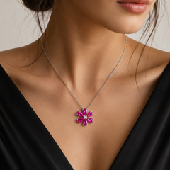 Pink Moissanite Flower Necklace | Luxury Floral Gemstone Pendant – AMBERÉA