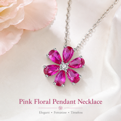 Pink Moissanite Flower Necklace | Luxury Floral Gemstone Pendant – AMBERÉA