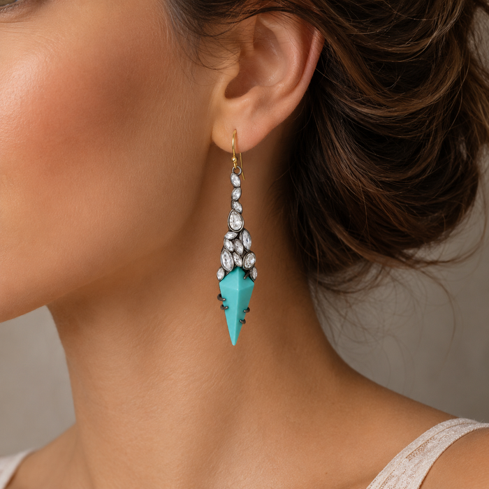 Turquoise Crystal Drop Earrings | Geometric Statement Jewelry
