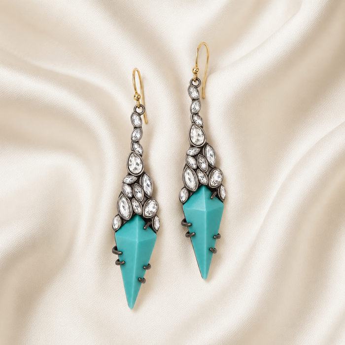 Turquoise Crystal Drop Earrings | Geometric Statement Jewelry