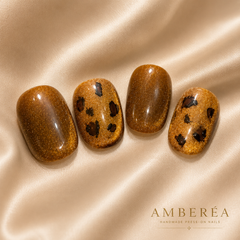 Amber Brown Leopard Press On Nails | Handmade Cat Eye Fake Nails