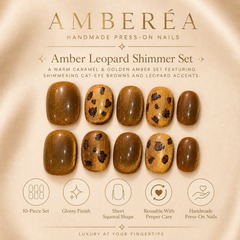 Amber Brown Leopard Press On Nails | Handmade Cat Eye Fake Nails
