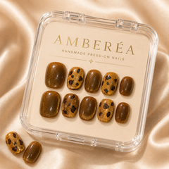 Amber Brown Leopard Press On Nails | Handmade Cat Eye Fake Nails