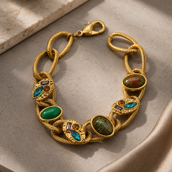 Gold Gemstone Chain Bracelet | Vintage Statement Bracelet for Women