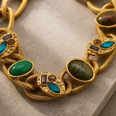 Gold Gemstone Chain Bracelet | Vintage Statement Bracelet for Women