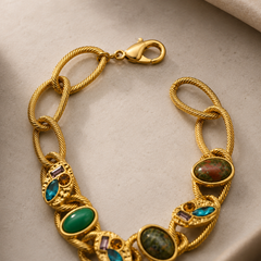 Gold Gemstone Chain Bracelet | Vintage Statement Bracelet for Women