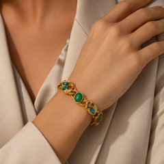 Gold Gemstone Chain Bracelet | Vintage Statement Bracelet for Women