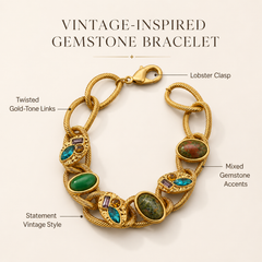 Gold Gemstone Chain Bracelet | Vintage Statement Bracelet for Women