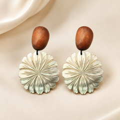 Wood Shell Flower Drop Earrings | Boho Floral Statement Earrings for Women