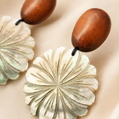 Wood Shell Flower Drop Earrings | Boho Floral Statement Earrings for Women