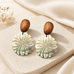 Wood Shell Flower Drop Earrings | Boho Floral Statement Earrings for Women