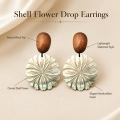 Wood Shell Flower Drop Earrings | Boho Floral Statement Earrings for Women