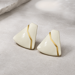 White Geometric Earrings | Gold Line Statement Stud Earrings for Women
