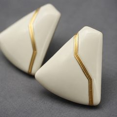 White Geometric Earrings | Gold Line Statement Stud Earrings for Women