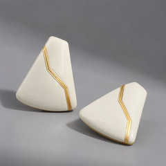 White Geometric Earrings | Gold Line Statement Stud Earrings for Women