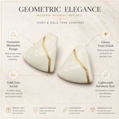 White Geometric Earrings | Gold Line Statement Stud Earrings for Women