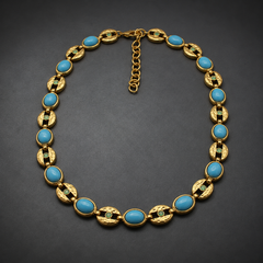 Turquoise Blue Gold Statement Necklace | Vintage Gemstone Necklace for Women