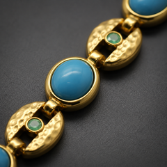 Turquoise Blue Gold Statement Necklace | Vintage Gemstone Necklace for Women