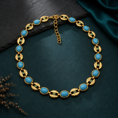Turquoise Blue Gold Statement Necklace | Vintage Gemstone Necklace for Women