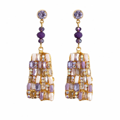 Purple Mosaic Crystal Drop Earrings | Geometric Statement Earrings