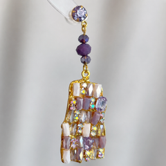 Purple Mosaic Crystal Drop Earrings | Geometric Statement Earrings