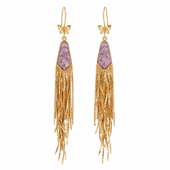 Purple Crystal Tassel Earrings | Gold Butterfly Dangle Earrings