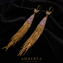 Purple Crystal Tassel Earrings | Gold Butterfly Dangle Earrings