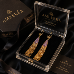 Purple Crystal Tassel Earrings | Gold Butterfly Dangle Earrings