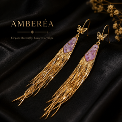 Purple Crystal Tassel Earrings | Gold Butterfly Dangle Earrings